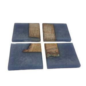 Handmade Quilted Maple and Turquoise Sparkle Epoxy Coasters, Set of 4