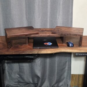 Black Walnut Monitor Stand | Dual Monitor Riser with Angled Wings | 3-Piece Desk Shelf | Solid Wood Monitor Riser with Felt Feet | Handmade Desk Organizer