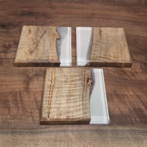 Quilted Maple Glow-in-the-Dark Epoxy Coasters – Handmade Wood & Resin Coaster Set of 3 (4x4")